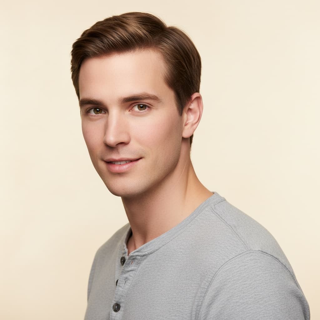 petite white man cream background natural light 43825468
