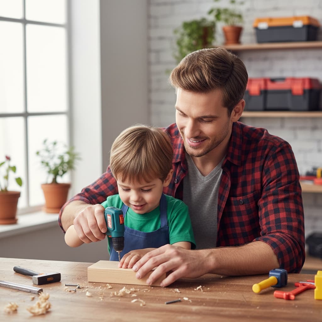 petite white man dad teaching kid activity 92432977