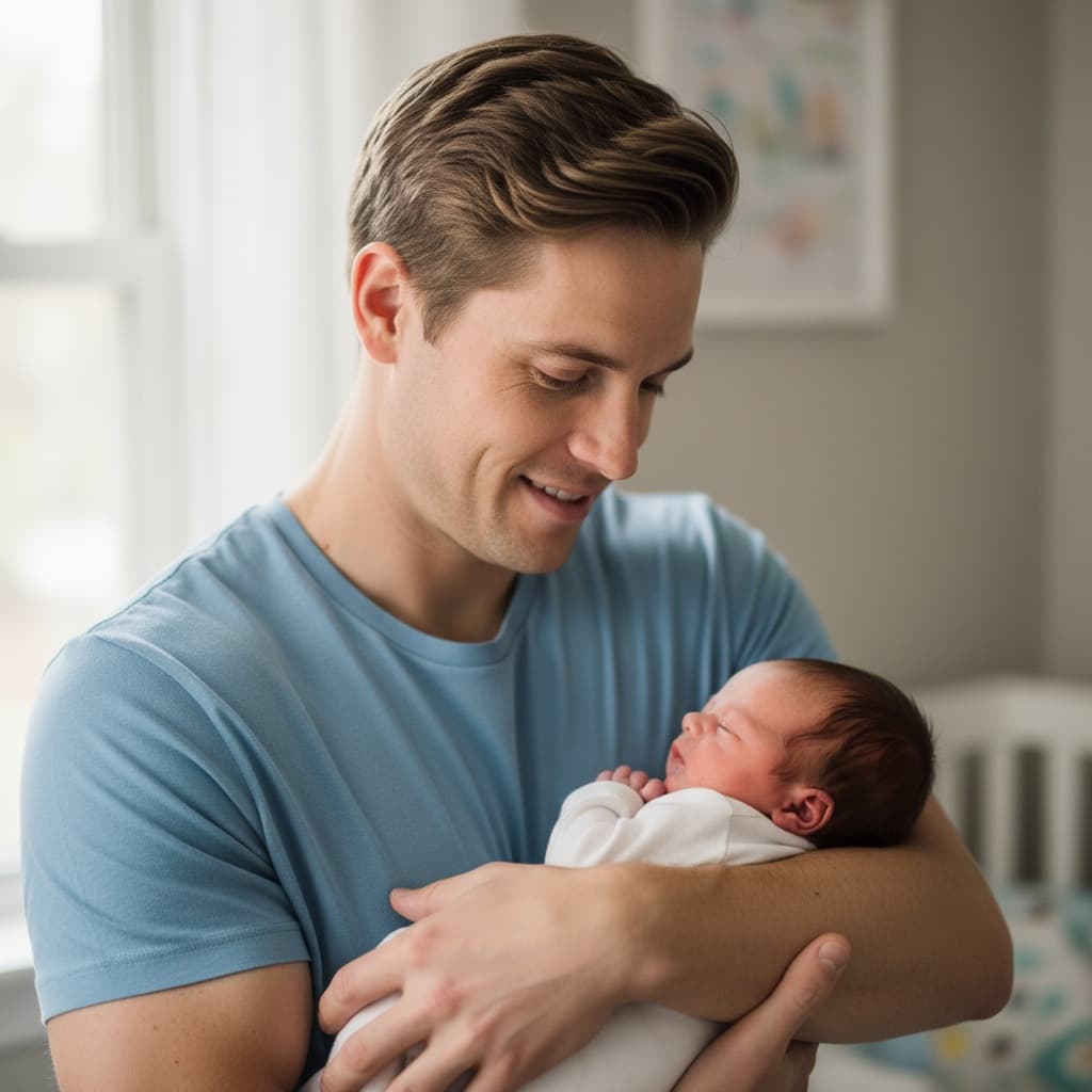 petite white man dad with baby close up 63709349