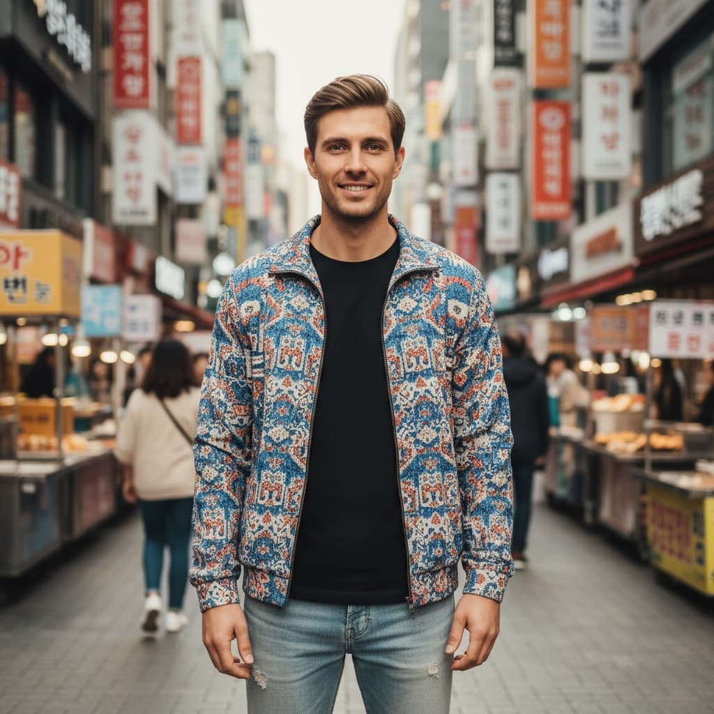 petite white man myeongdong shopping district 70089175