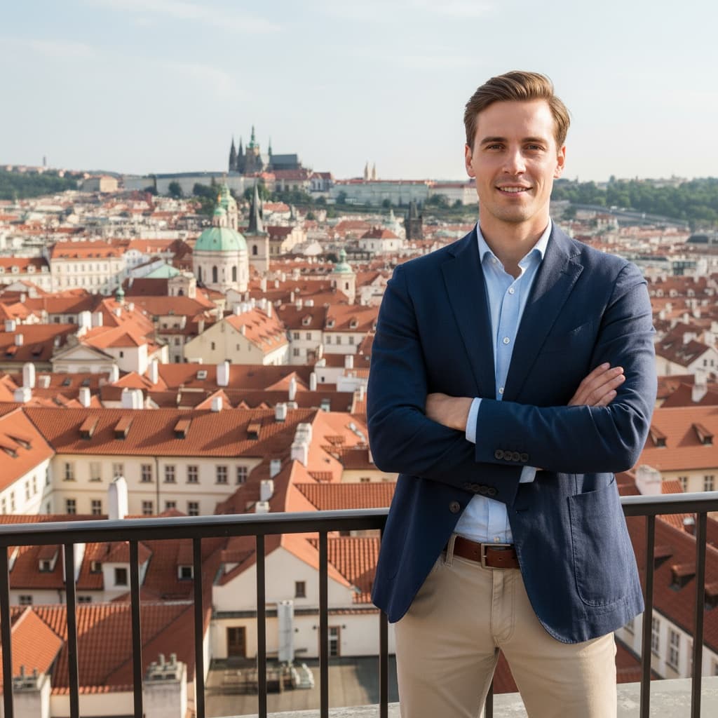 petite white man rooftop panorama view 93413533