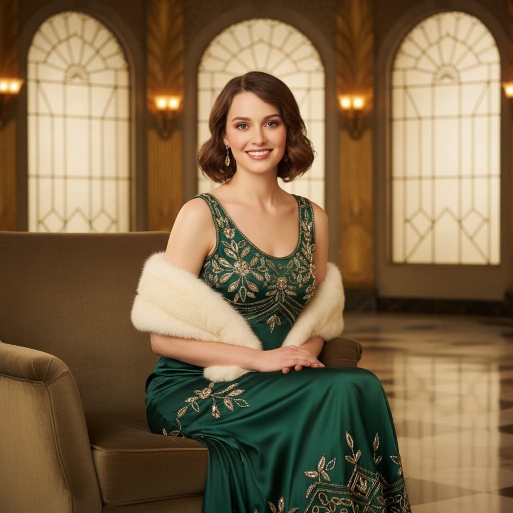 petite white woman art deco ballroom portrait 23727585