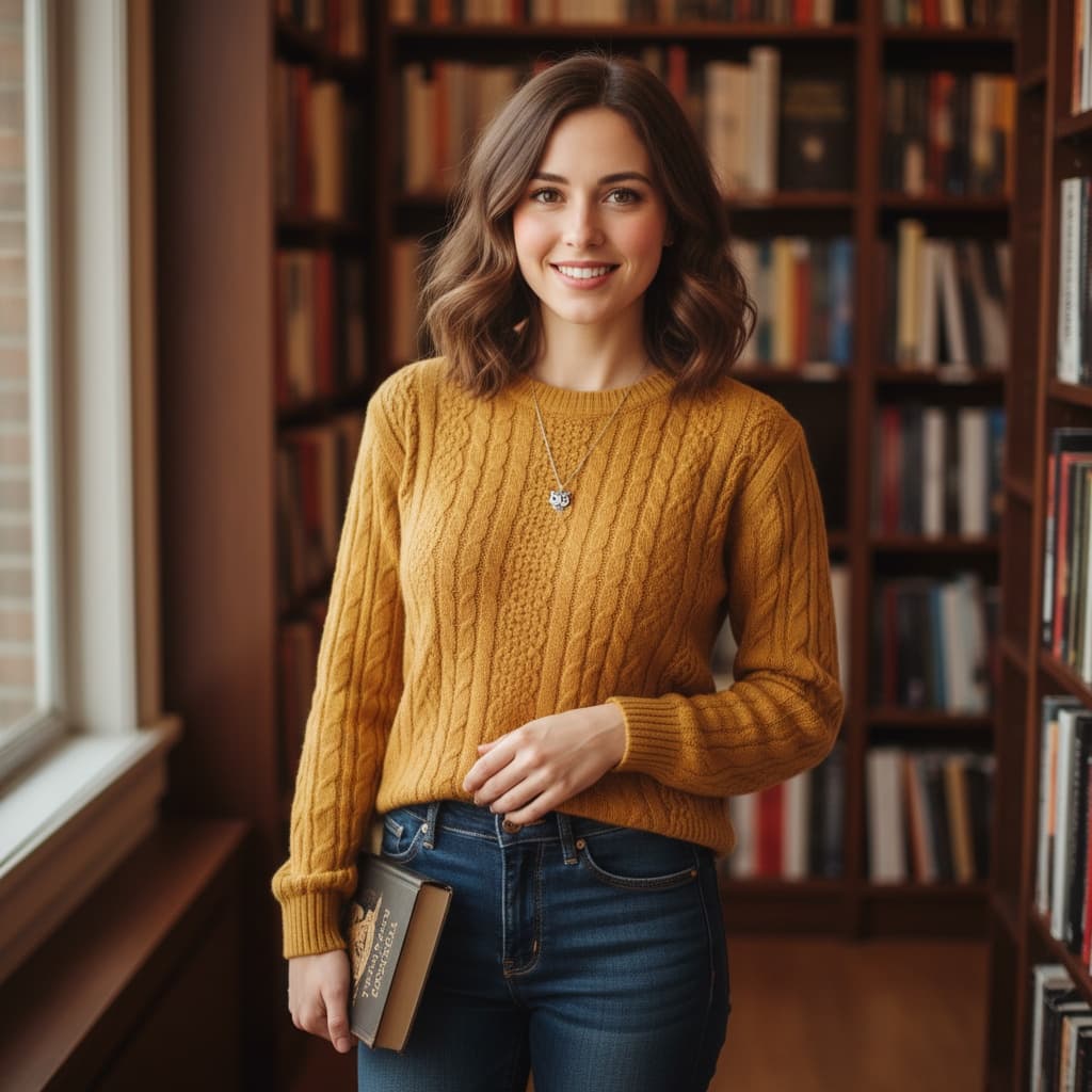 petite white woman bookstore intellectual 50973959