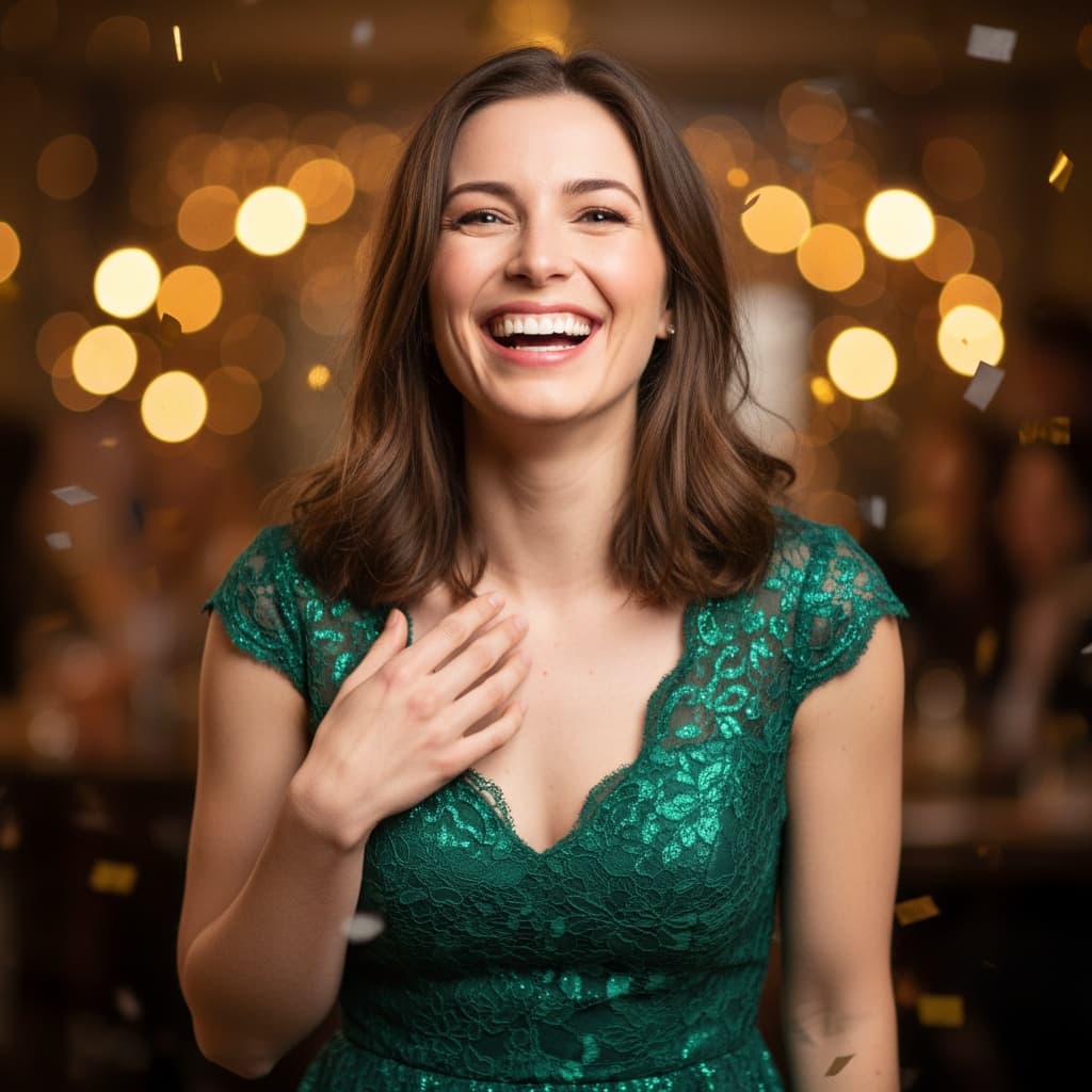 petite white woman candid celebration moment 93535258