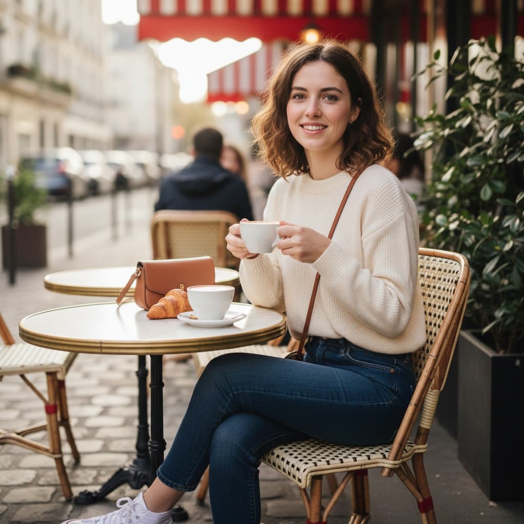 petite white woman charming parisian cafe 36794080