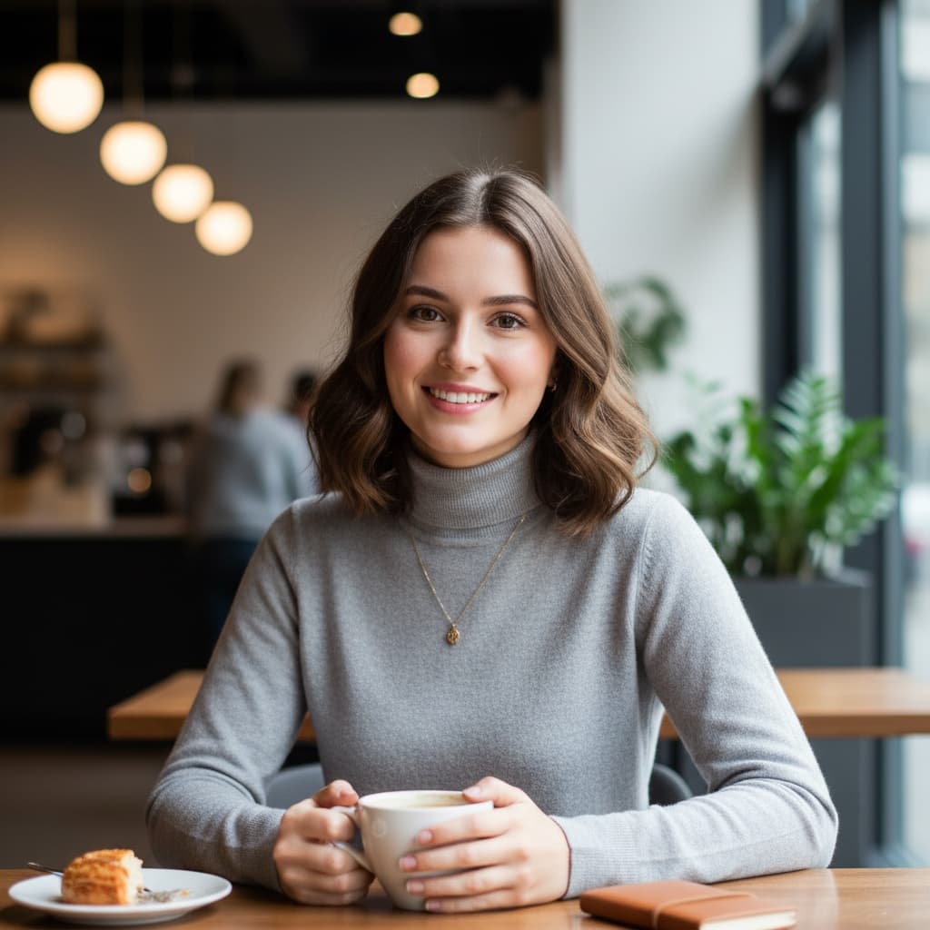 petite white woman coffee shop casual professional 89826912