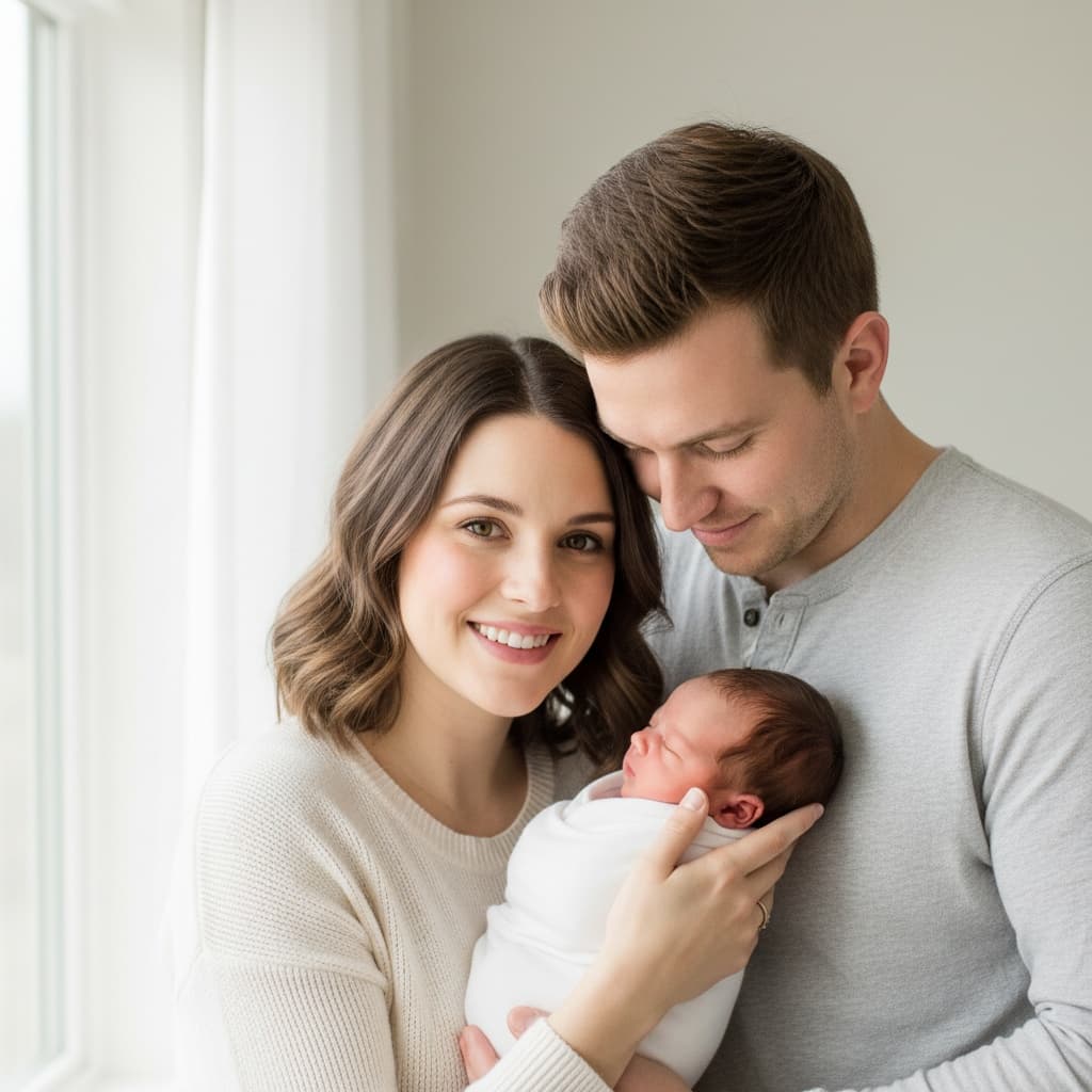 petite white woman couple together with newborn 10609608