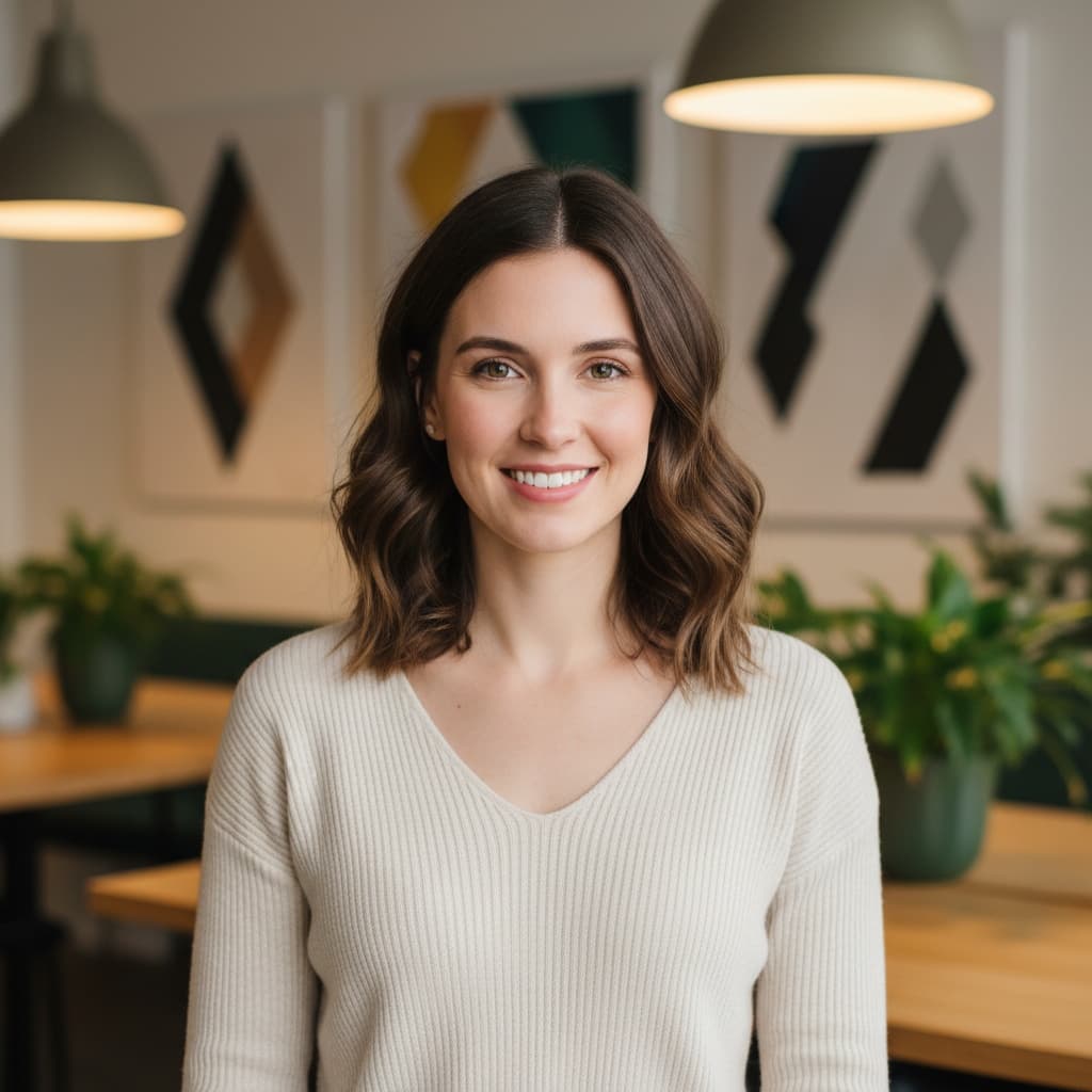 petite white woman creative workspace background 75335129