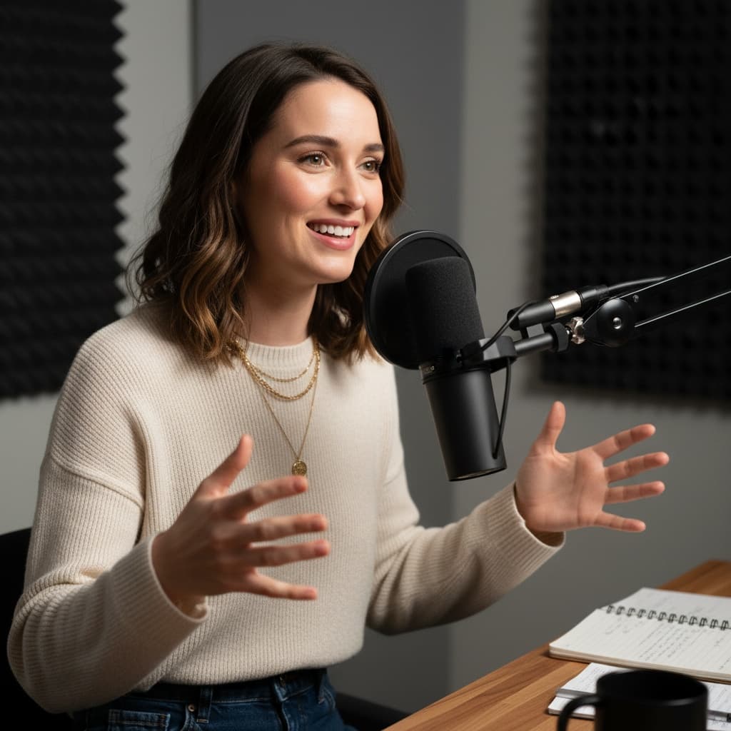 petite white woman dynamic hand gestures 48684129