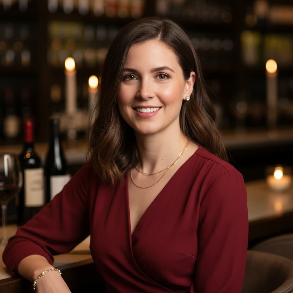 petite white woman elegant wine bar setting 50152308