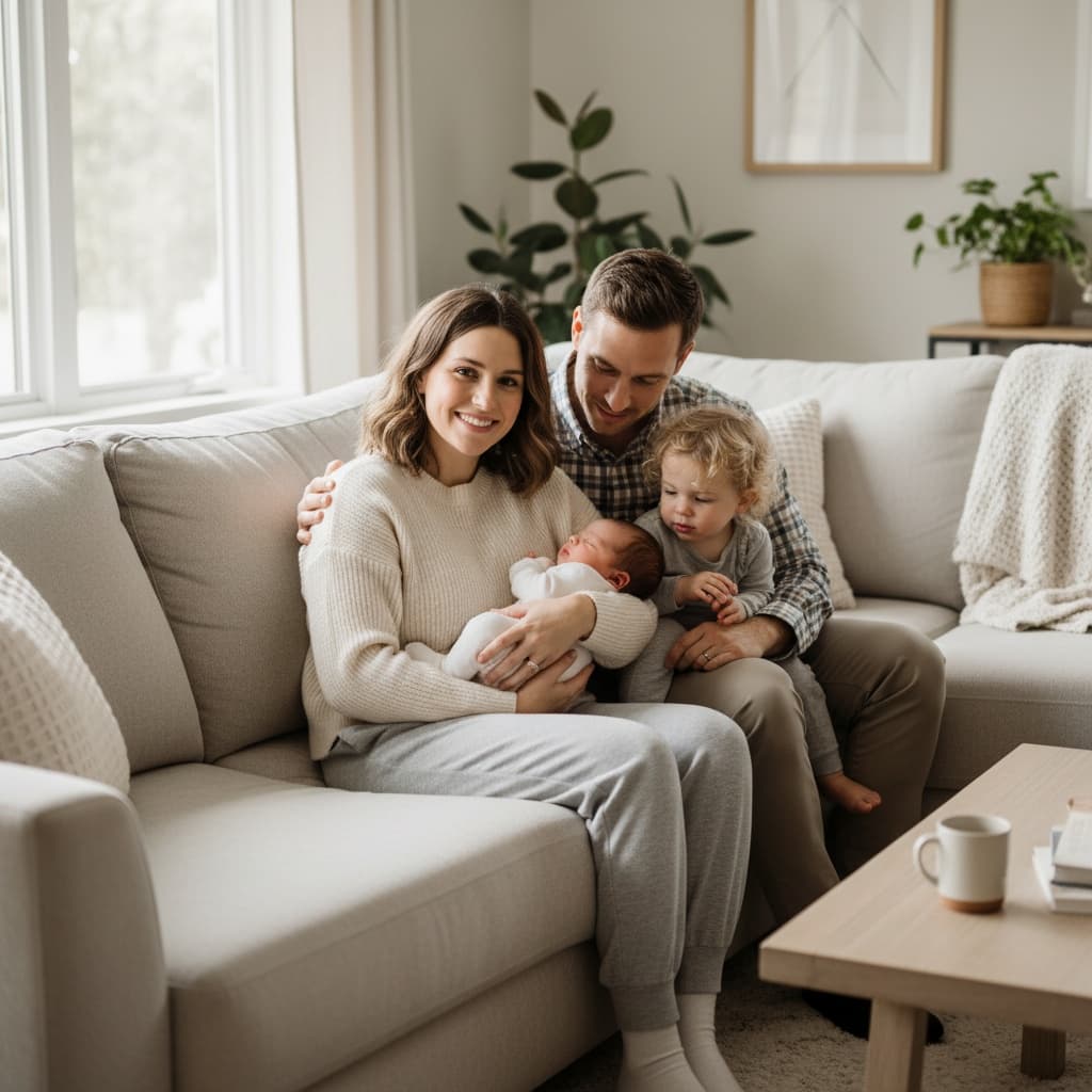 petite white woman family couch lifestyle 85137281