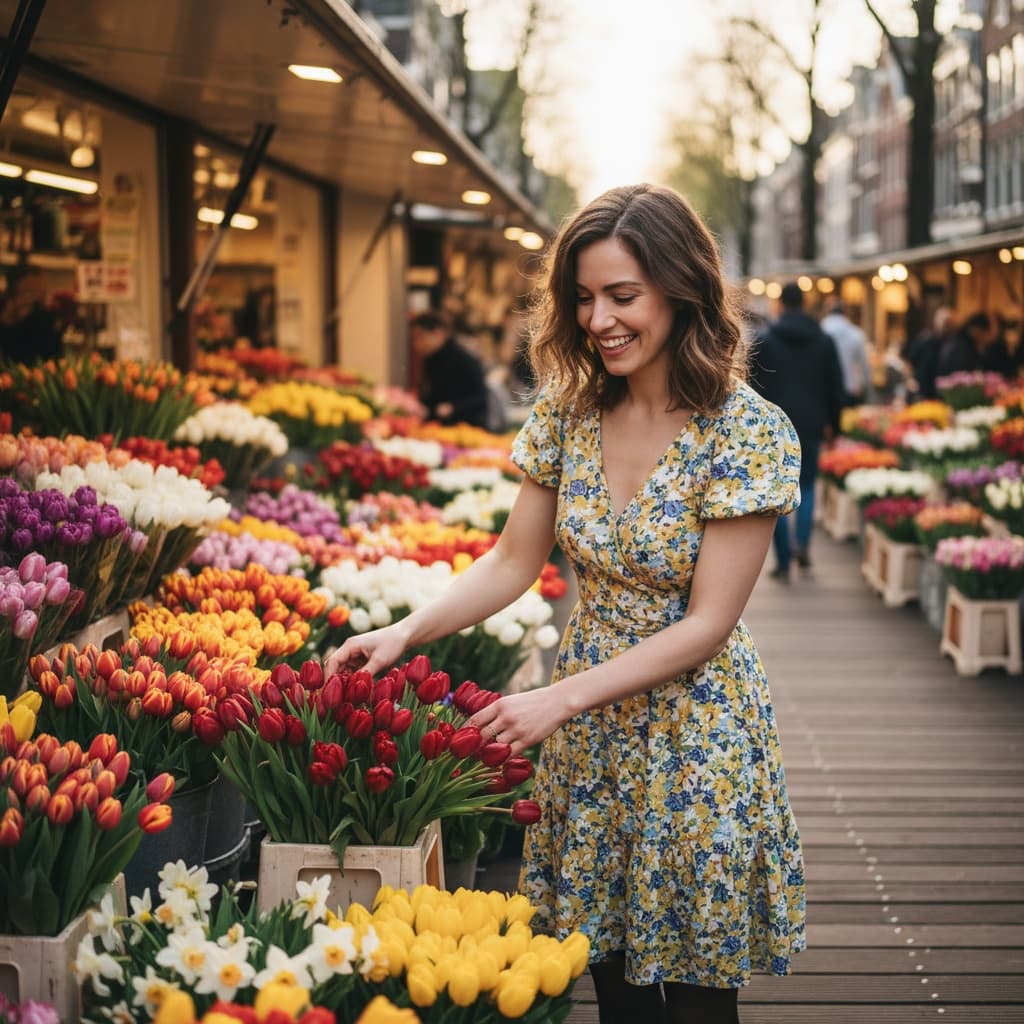petite white woman flower market bloemenmarkt 43328334