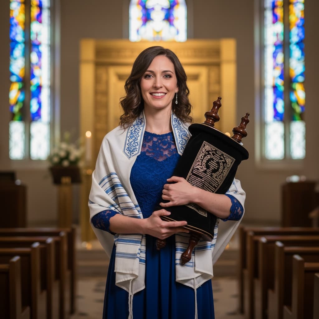 petite white woman holding torah scrolls 68228537