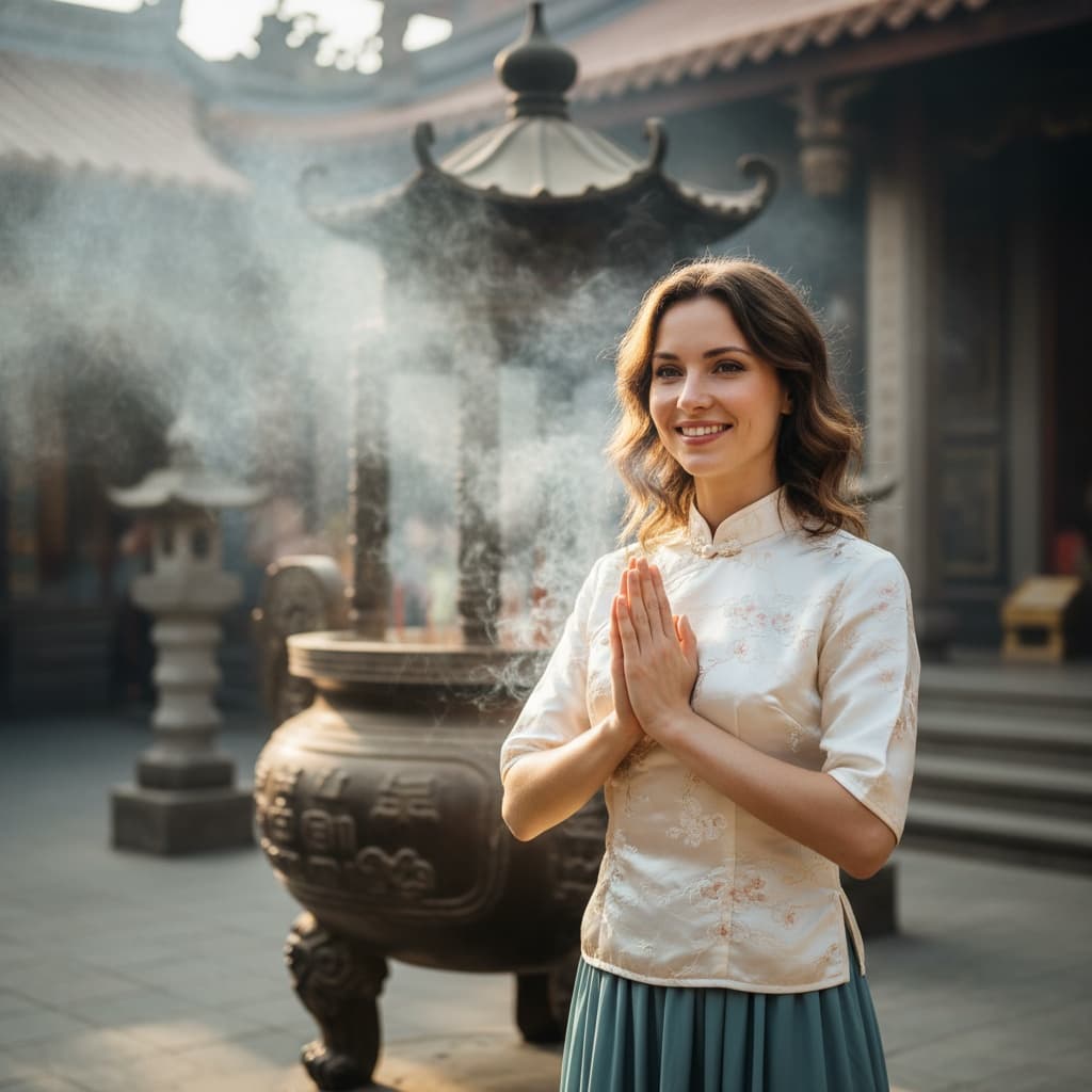 petite white woman incense smoke offering 17028036