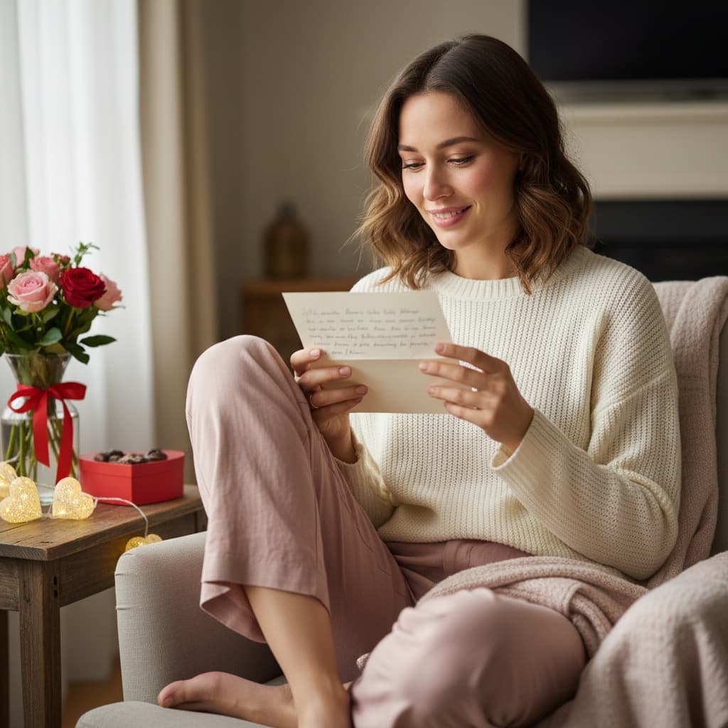 petite white woman love letter reading 49236894