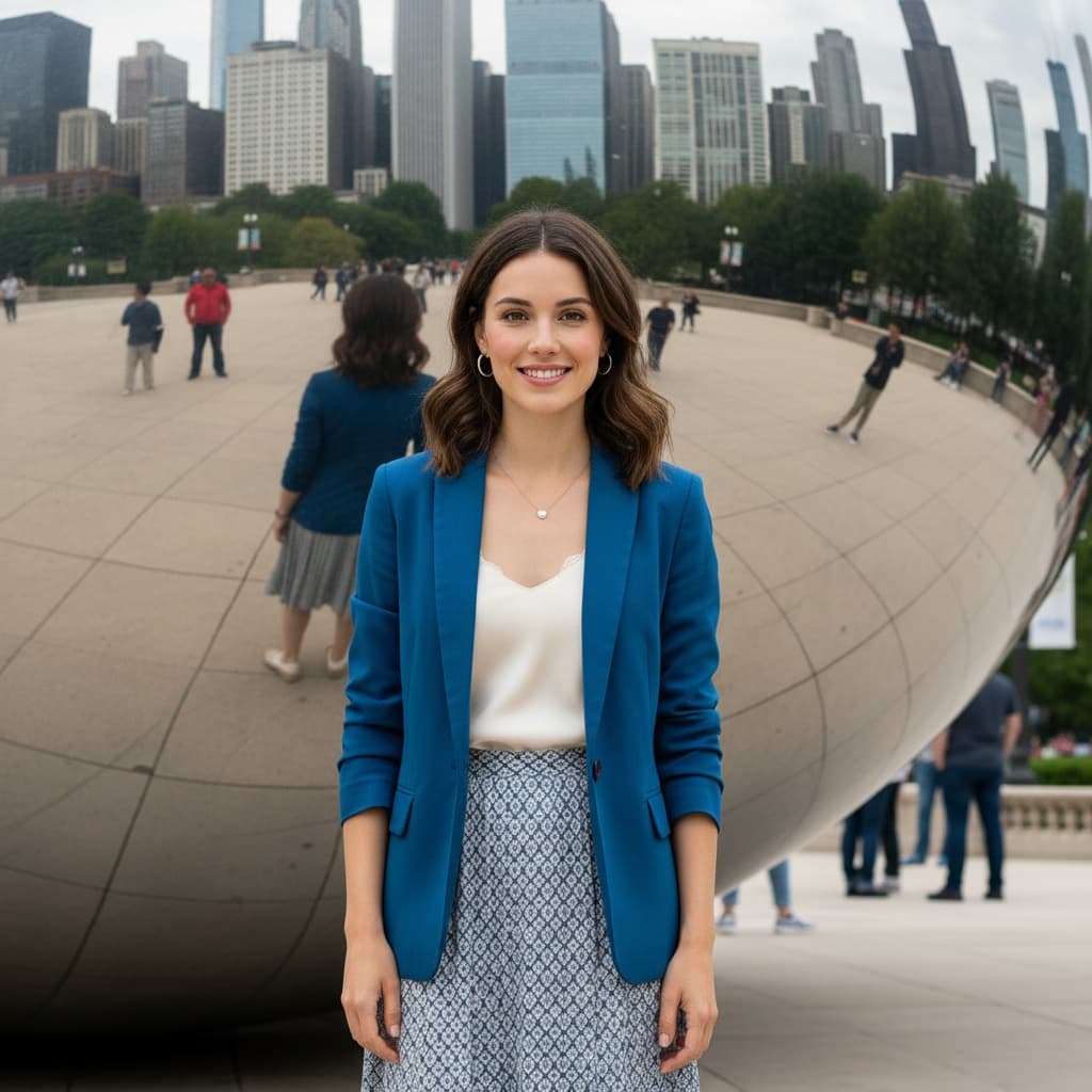 petite white woman millennium park bean sculpture 11737782