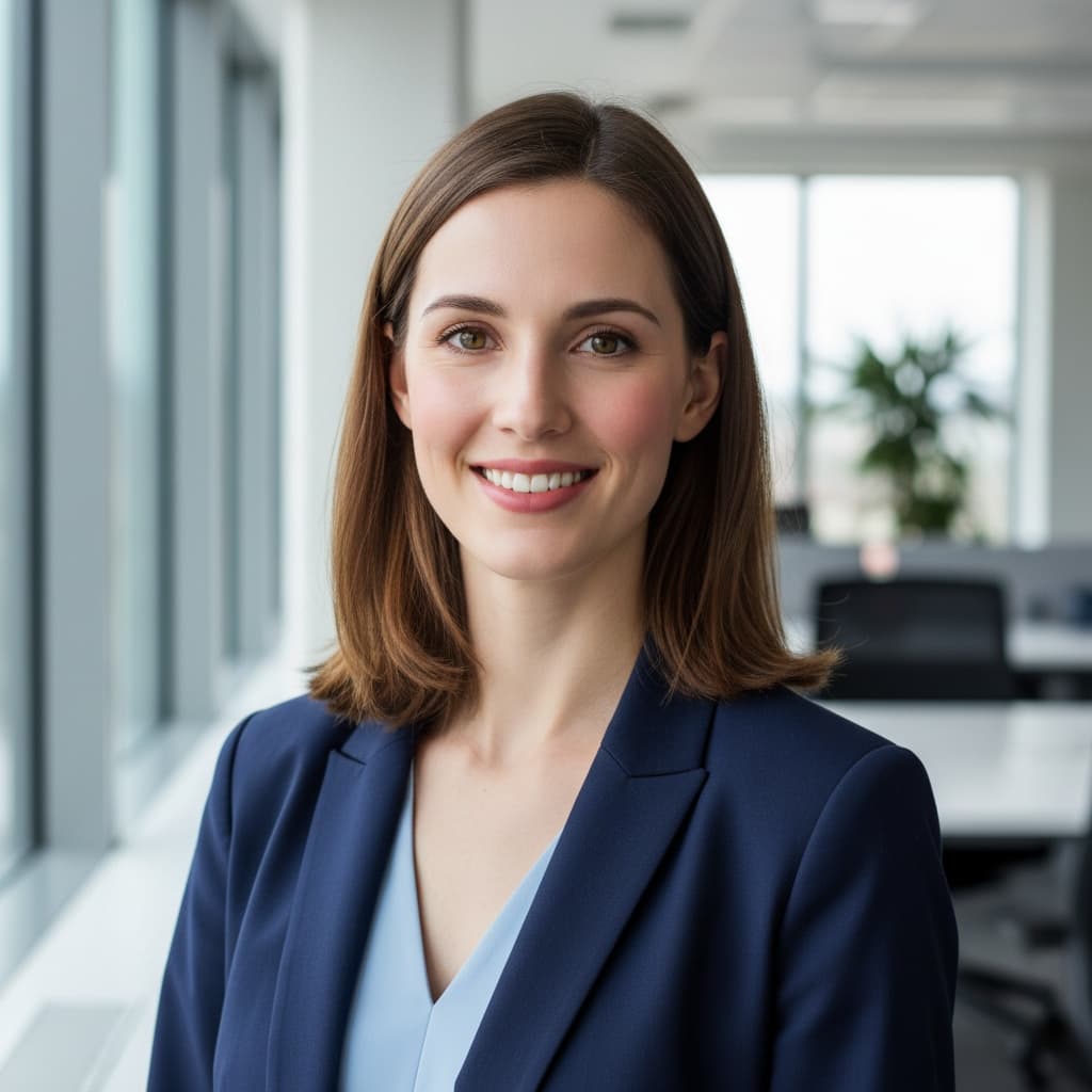 petite white woman modern office blur 91828960
