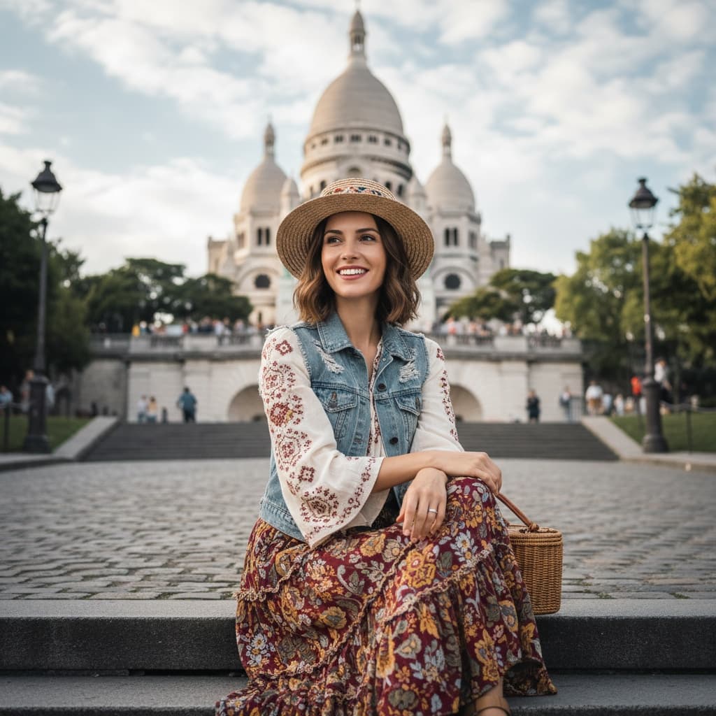 petite white woman montmartre sacre coeur 16768344