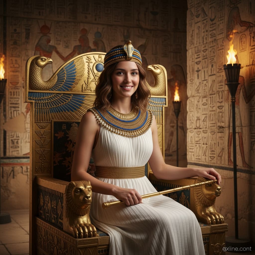 petite white woman pharaoh throne room 45894214