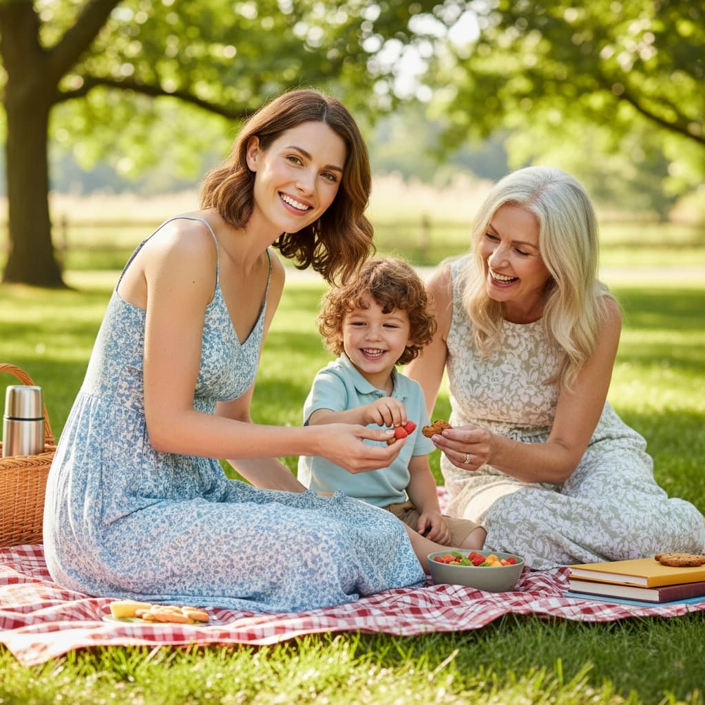 petite white woman picnic blanket outdoors 34076266