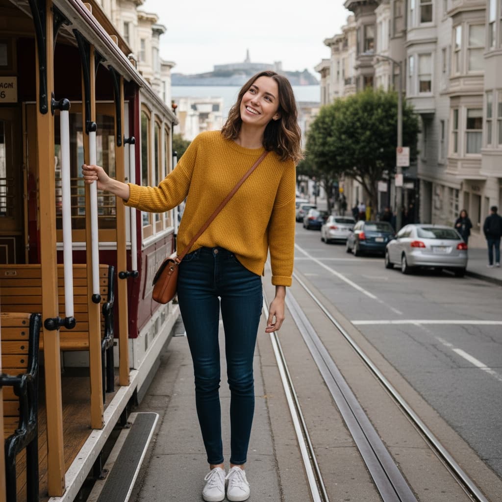 petite white woman riding cable car 40190138