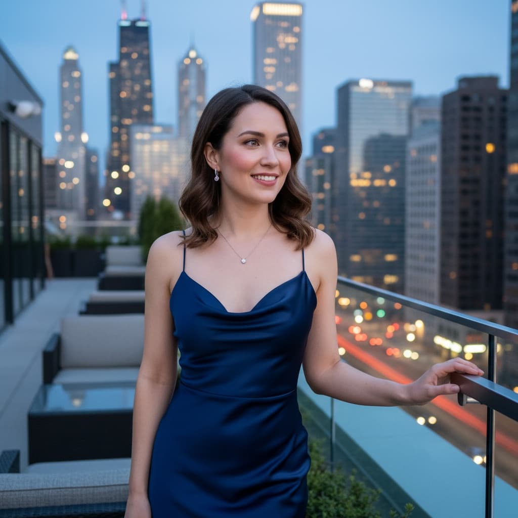 petite white woman rooftop terrace skyline close 70862446
