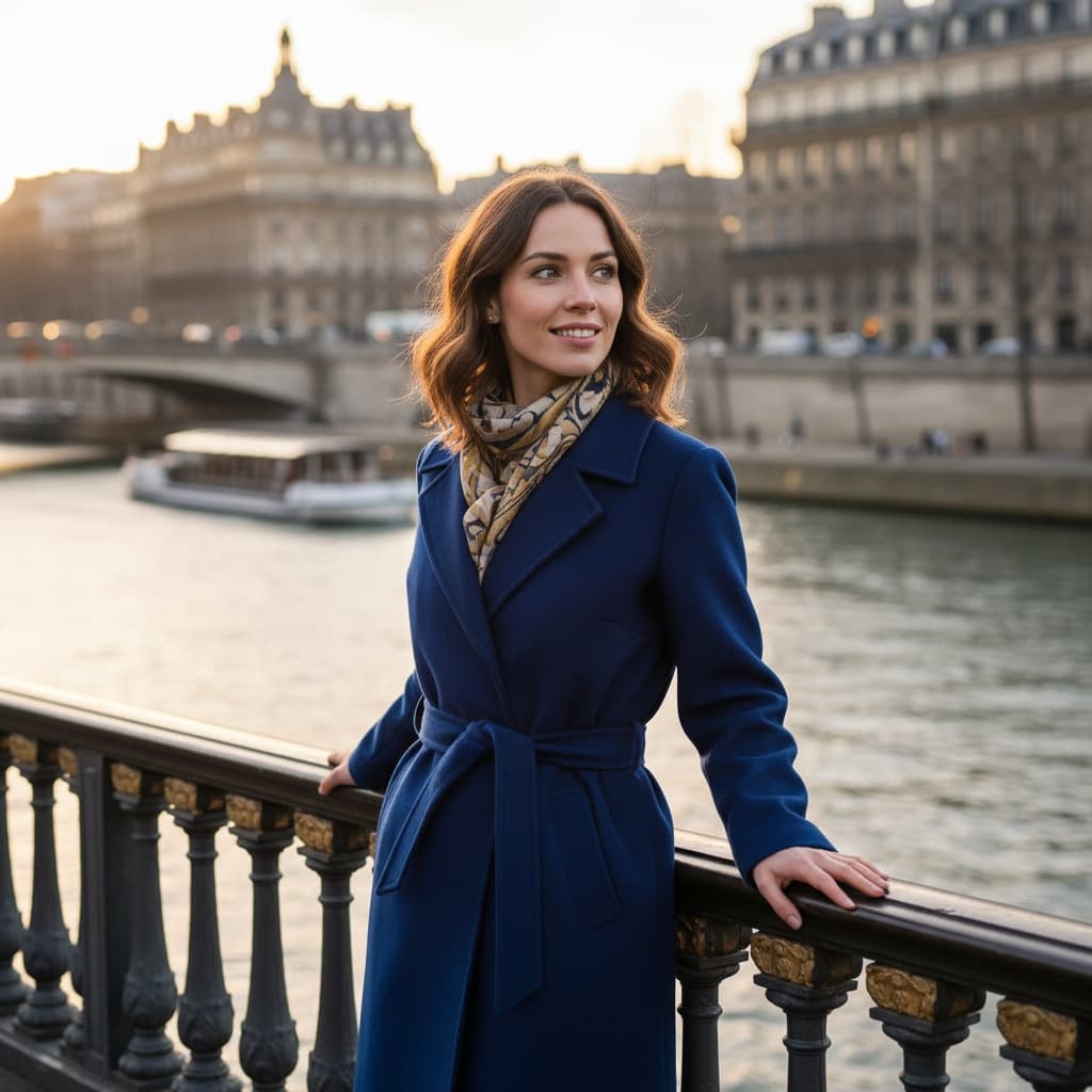 petite white woman seine river bridge 38656081