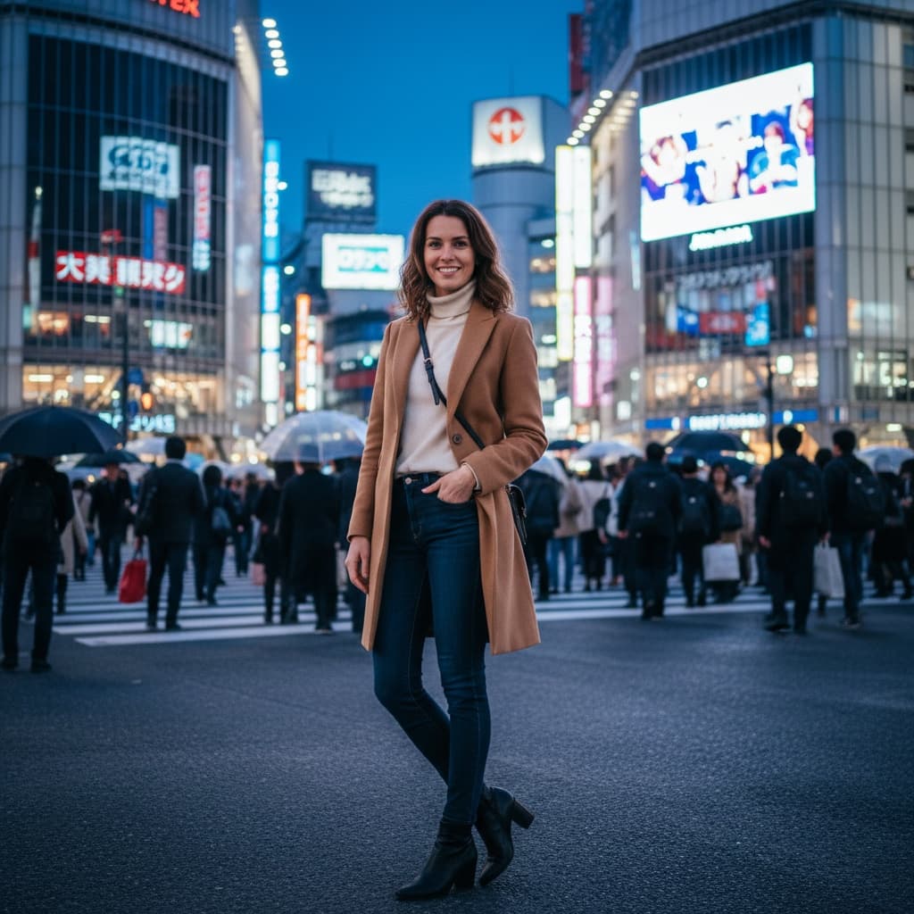 petite white woman shibuya crossing pedestrian 66884606