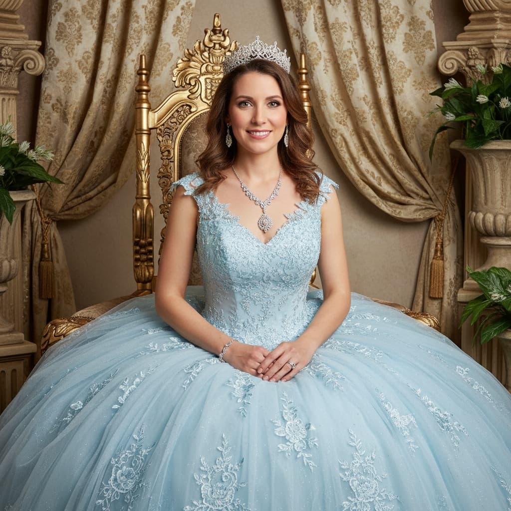petite white woman sitting throne chair portrait 31494009