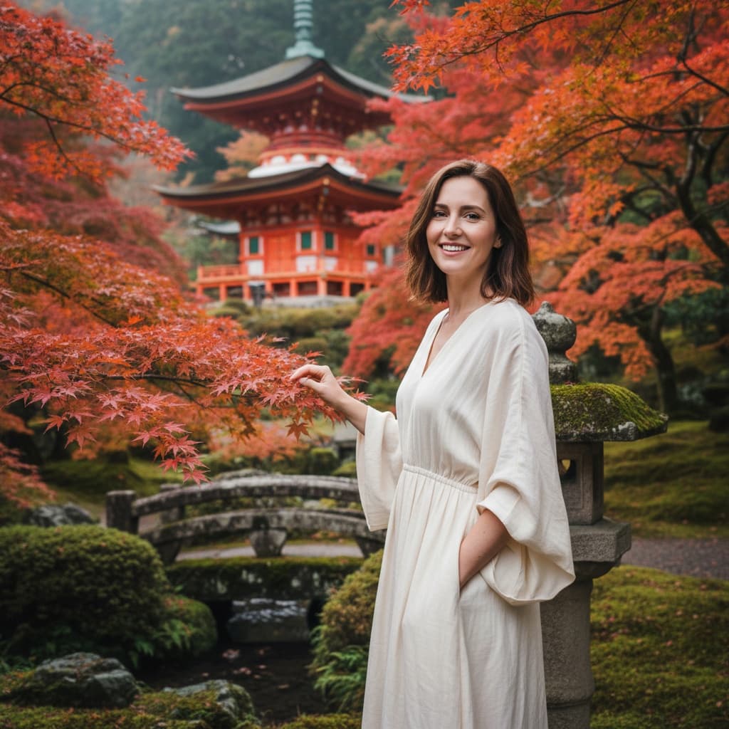 petite white woman temple garden cherry blossoms 69200068