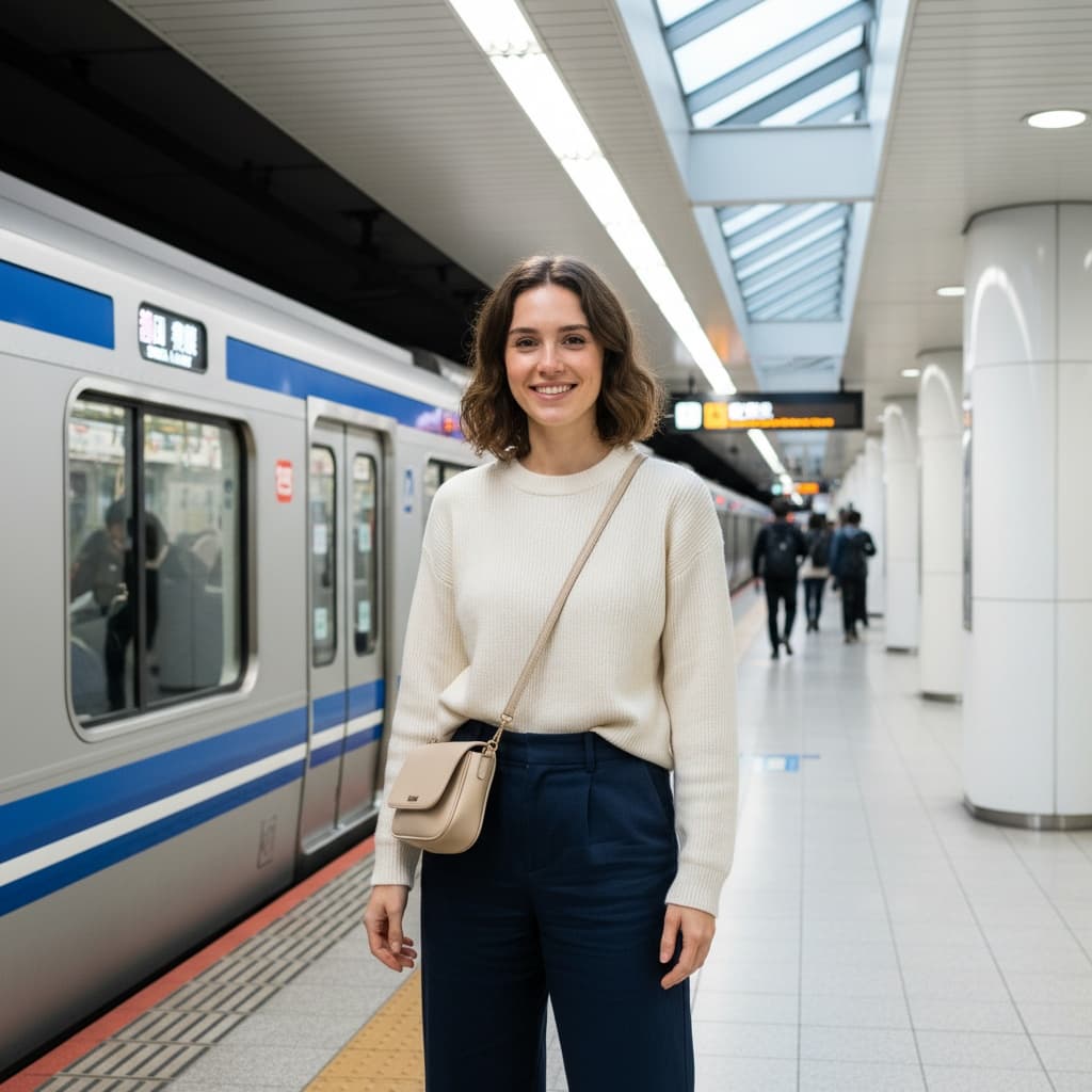 petite white woman tokyo metro platform 98175706
