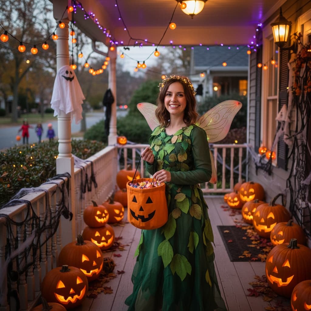petite white woman trick or treat doorstep 24197573