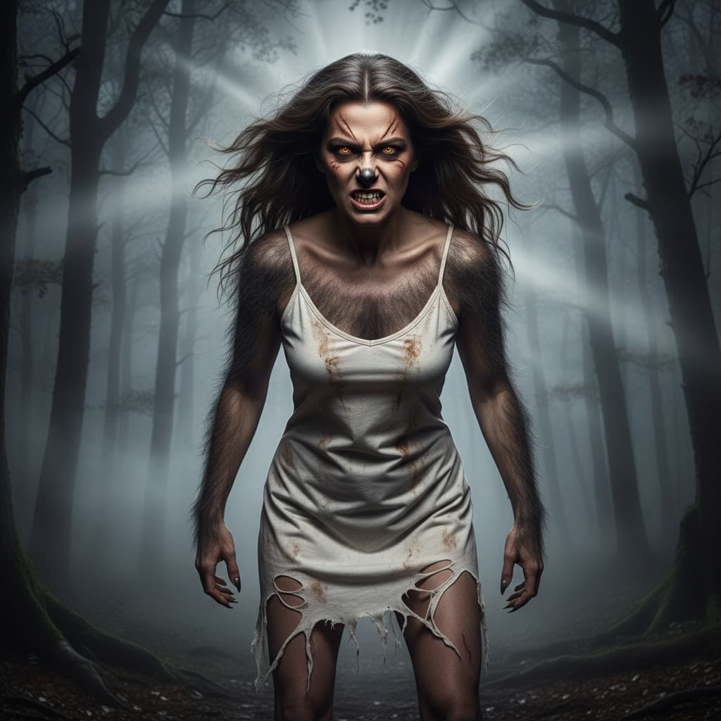 petite white woman werewolf forest dramatic 66255364