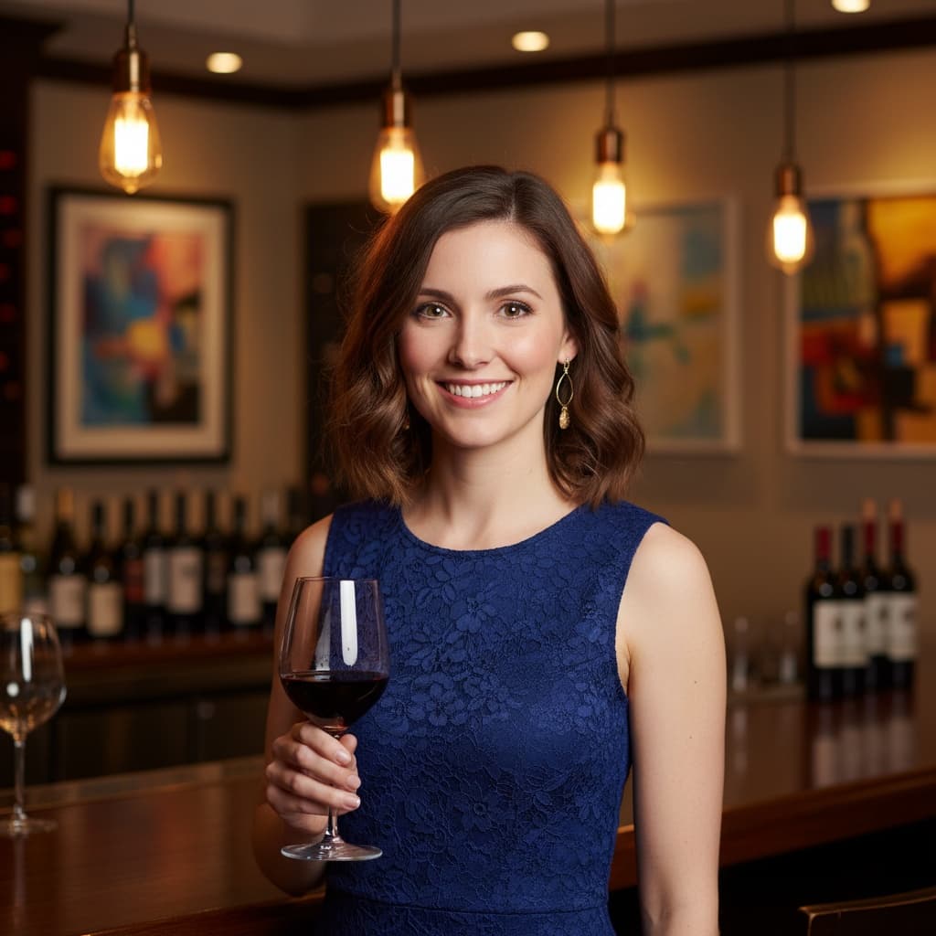 petite white woman wine bar elegant setting 44001168