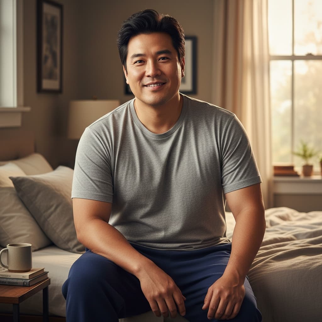 plus_size asian man bedroom intimate morning 73034634