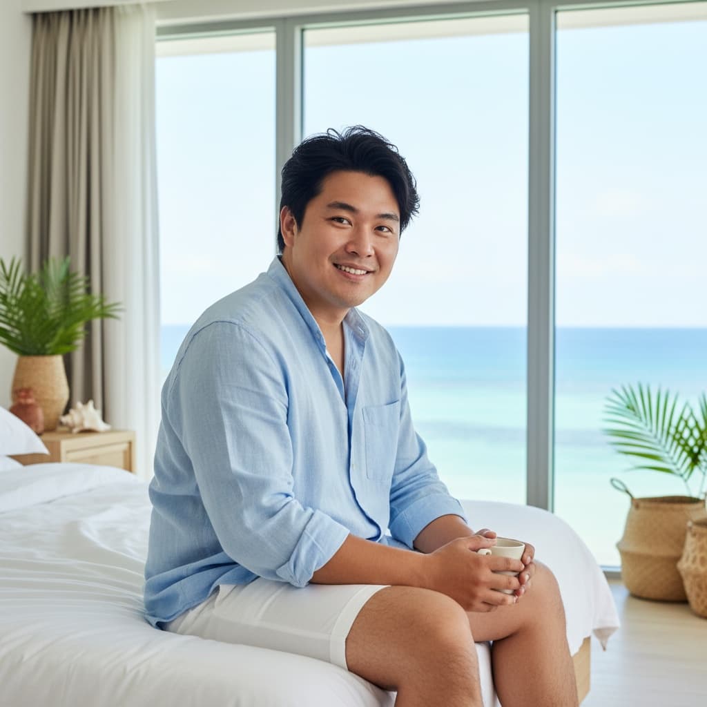 plus_size asian man bedroom ocean view 13815049