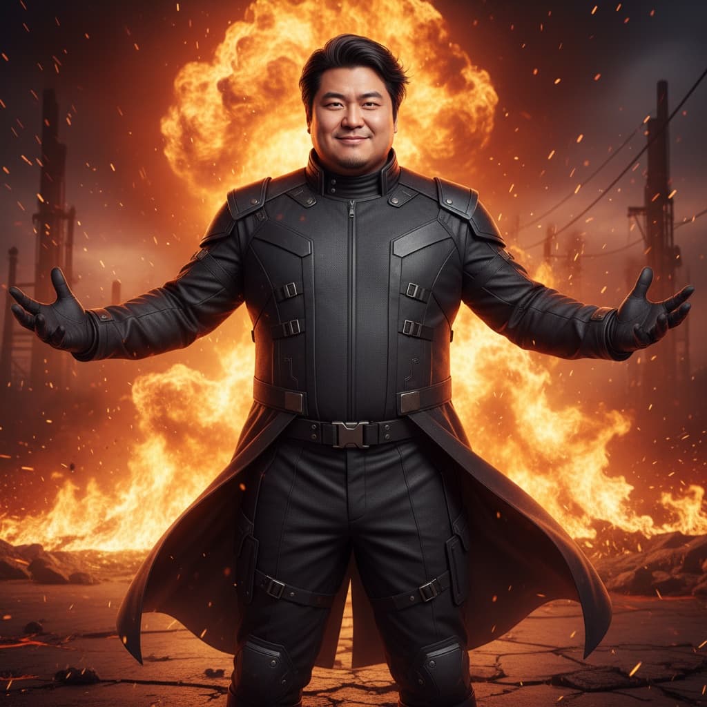 plus_size asian man fire backdrop chaos 67262134