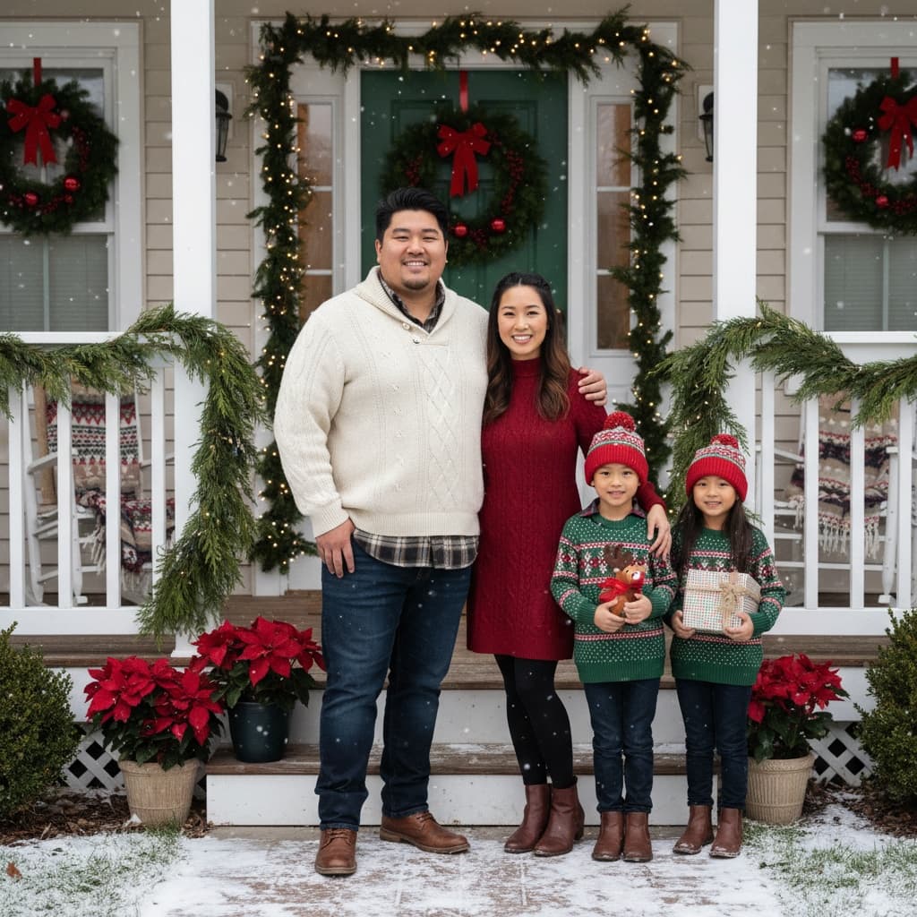 plus_size asian man front porch festive 60008495