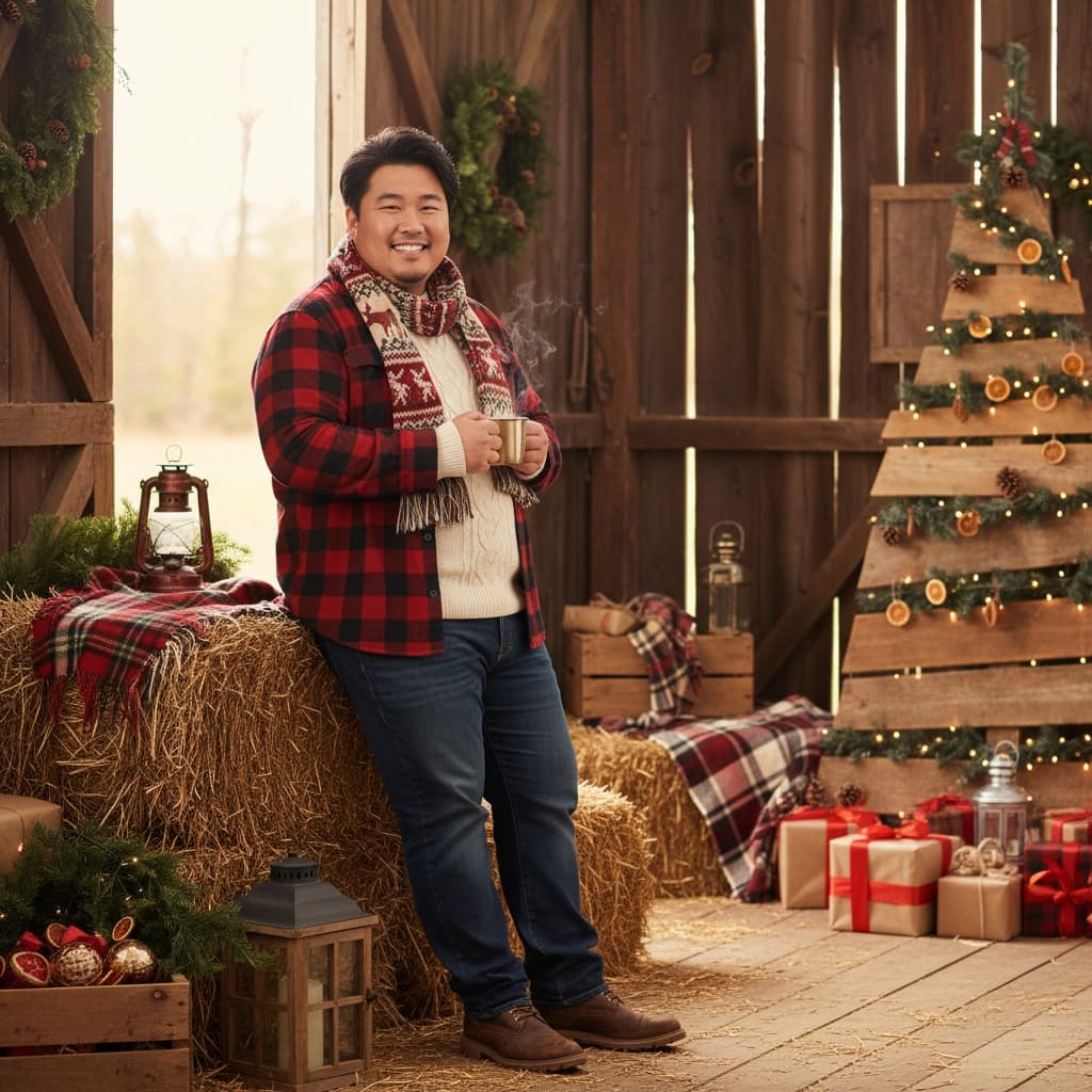 plus_size asian man rustic barn christmas 50515221