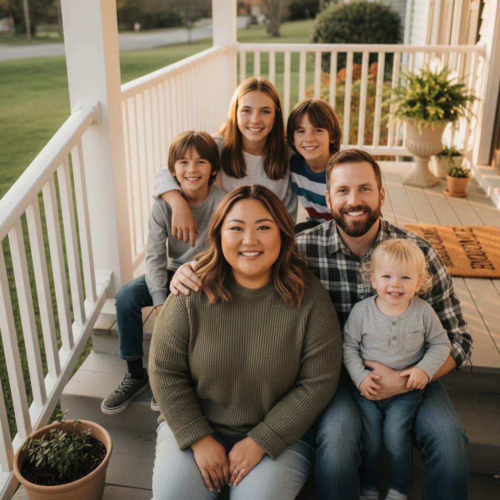 plus_size asian woman front porch steps 40869033