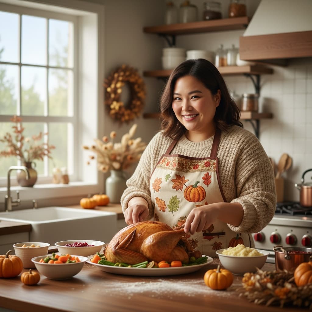 plus_size asian woman kitchen cooking thanksgiving 41528209