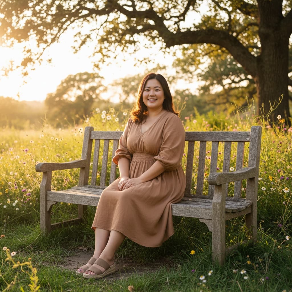 plus_size asian woman outdoor casual portrait 77037309