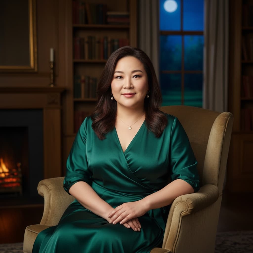 plus_size asian woman seated reflection portrait 14336573