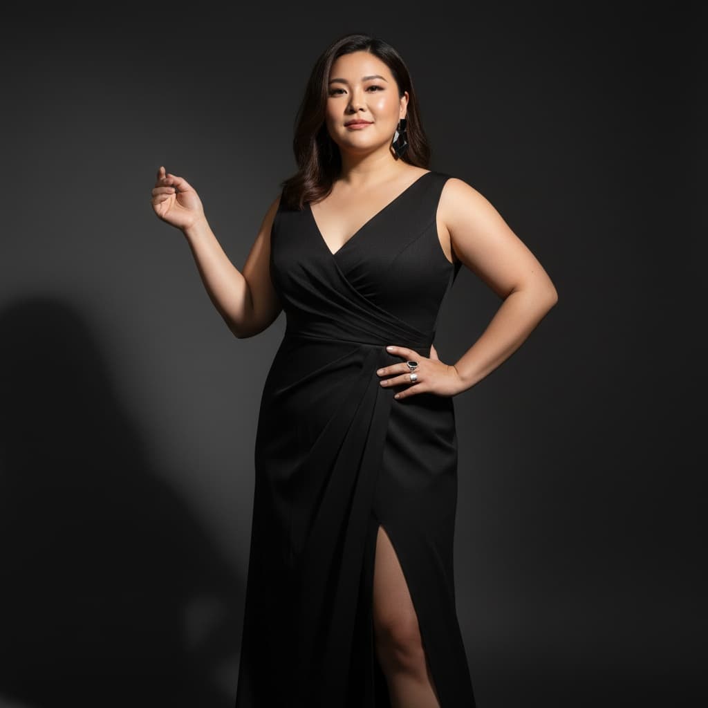 plus_size asian woman studio monochrome editorial 76201661