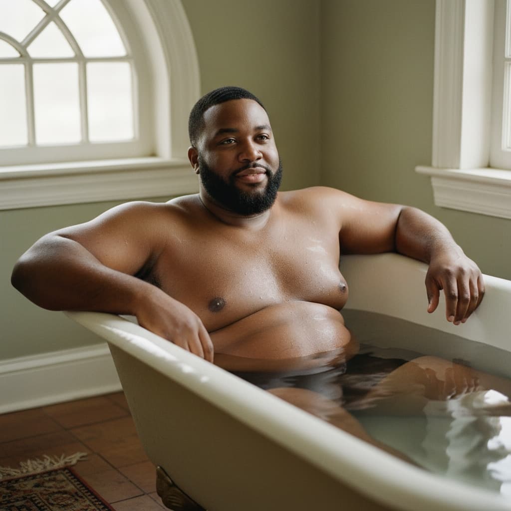 plus_size black man bathtub water reflections 11155872