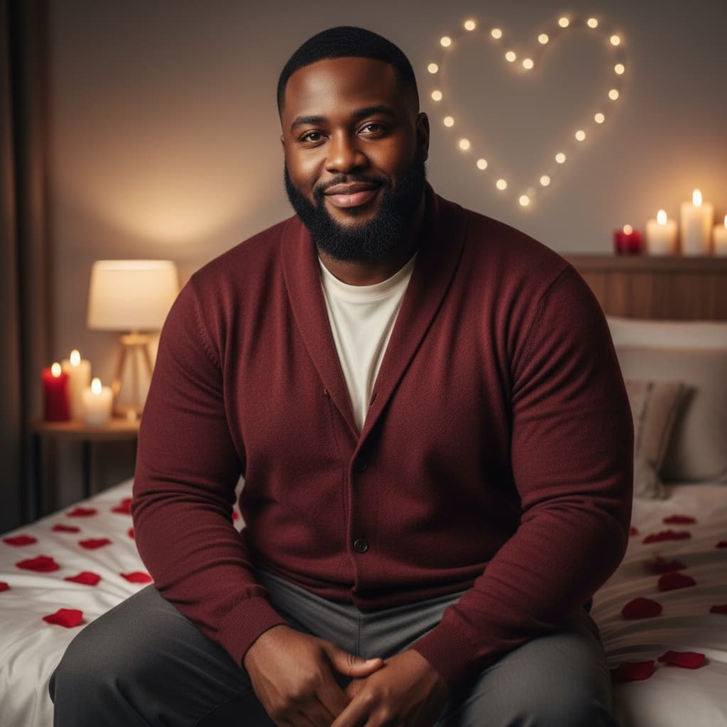 plus_size black man bedroom romantic portrait 96134818