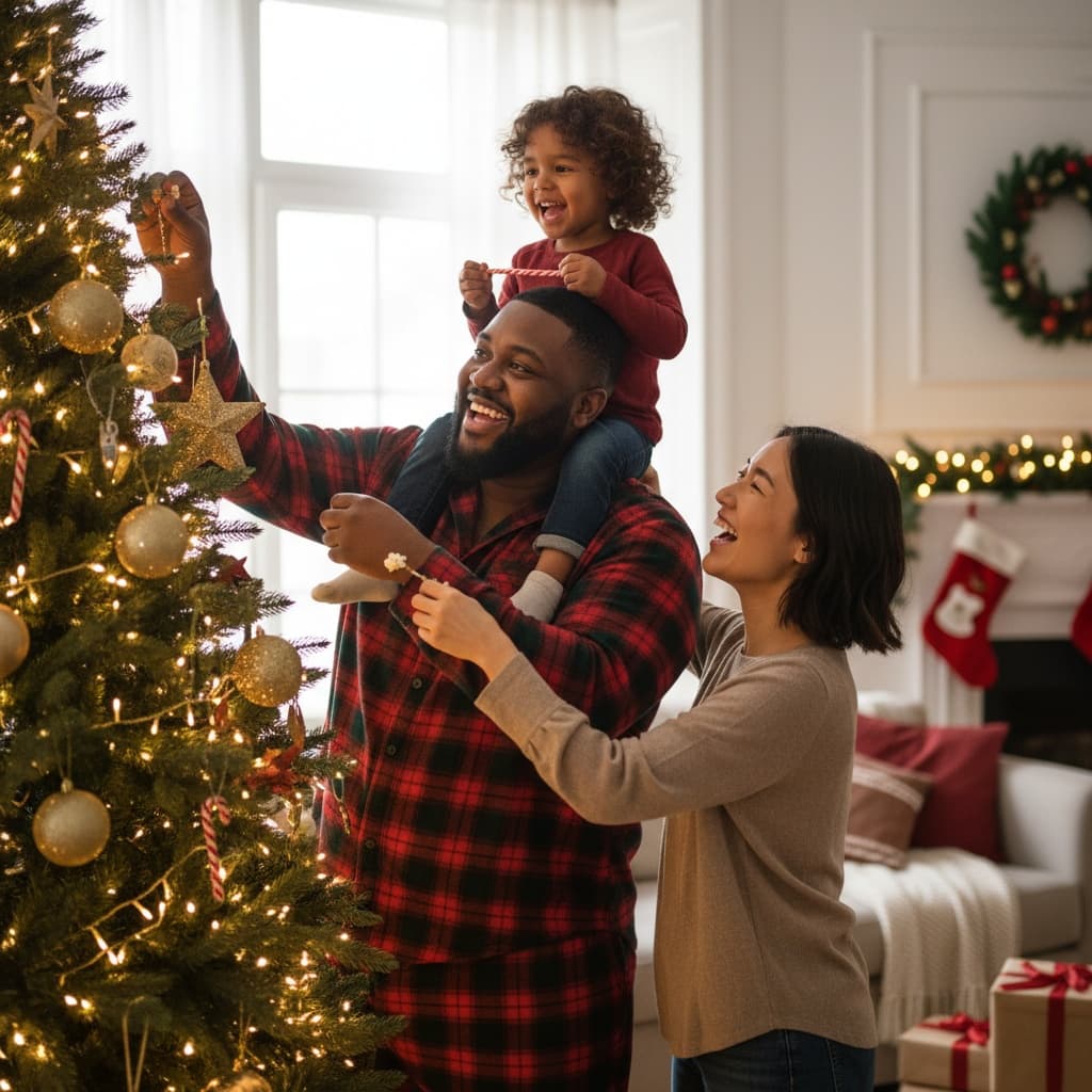 plus_size black man candid tree decorating 55187194