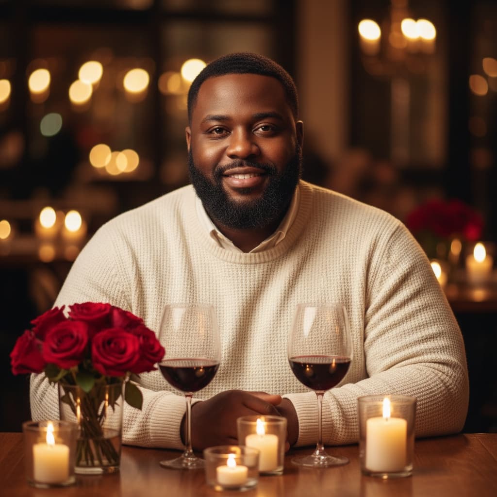 plus_size black man candlelit dinner date 61007392