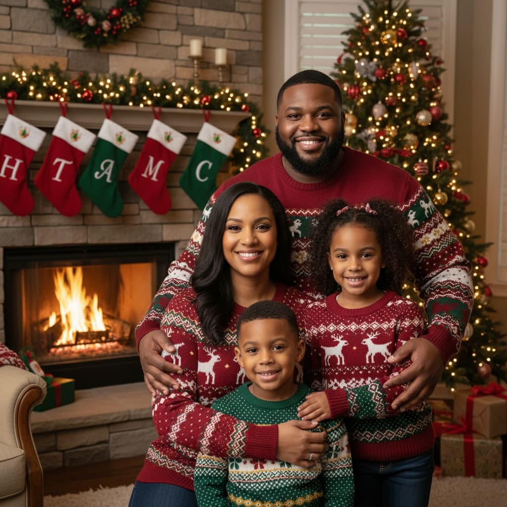 plus_size black man cozy fireplace gathering 66481803