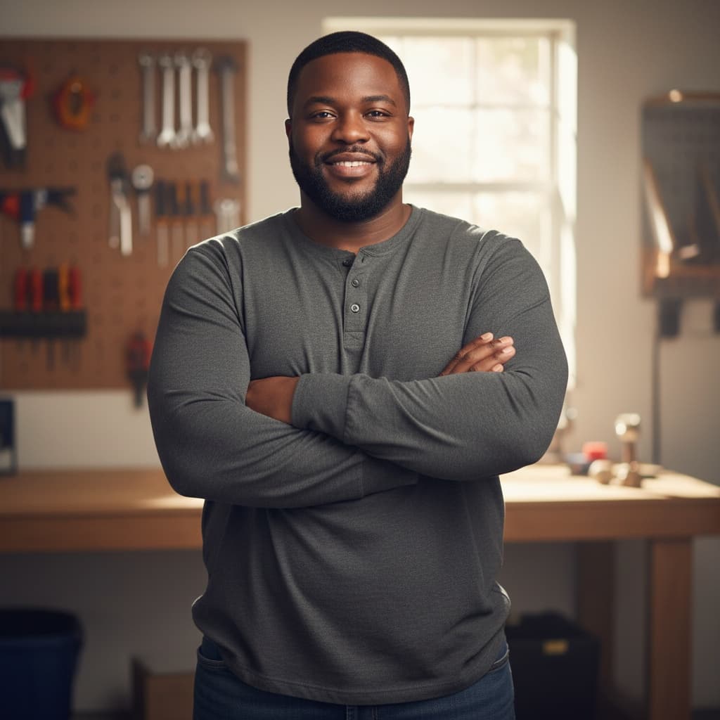 plus_size black man dad portrait arms crossed 74960138